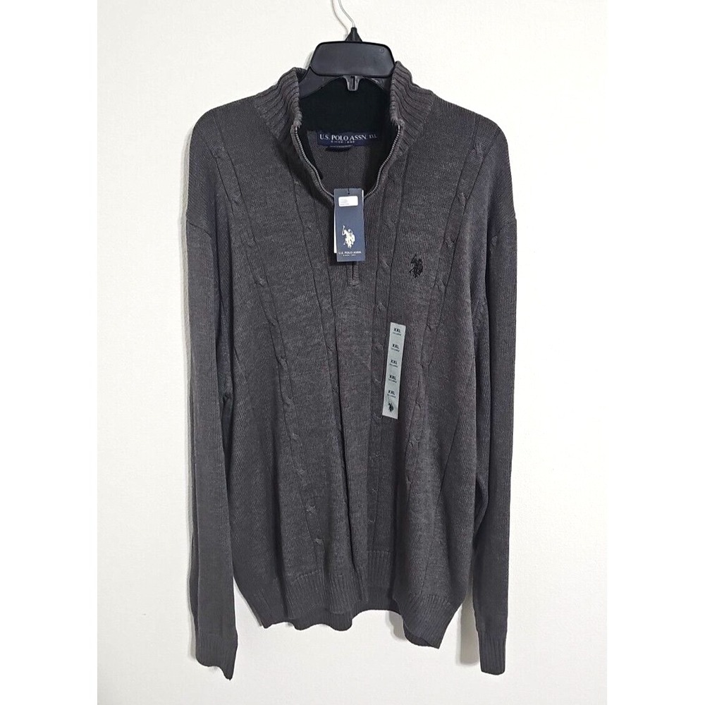 NWT U.S. POLO ASSN. Men's 1/4 Zip Gray Sweater Size XL MSRP $70.00